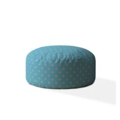 Homezia 24" Blue And Grey Round Polka Dots Ottoman