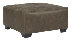 Oversized Ottoman With Tapered Block Legs And Jumbo Stitching, Brown-Benzara