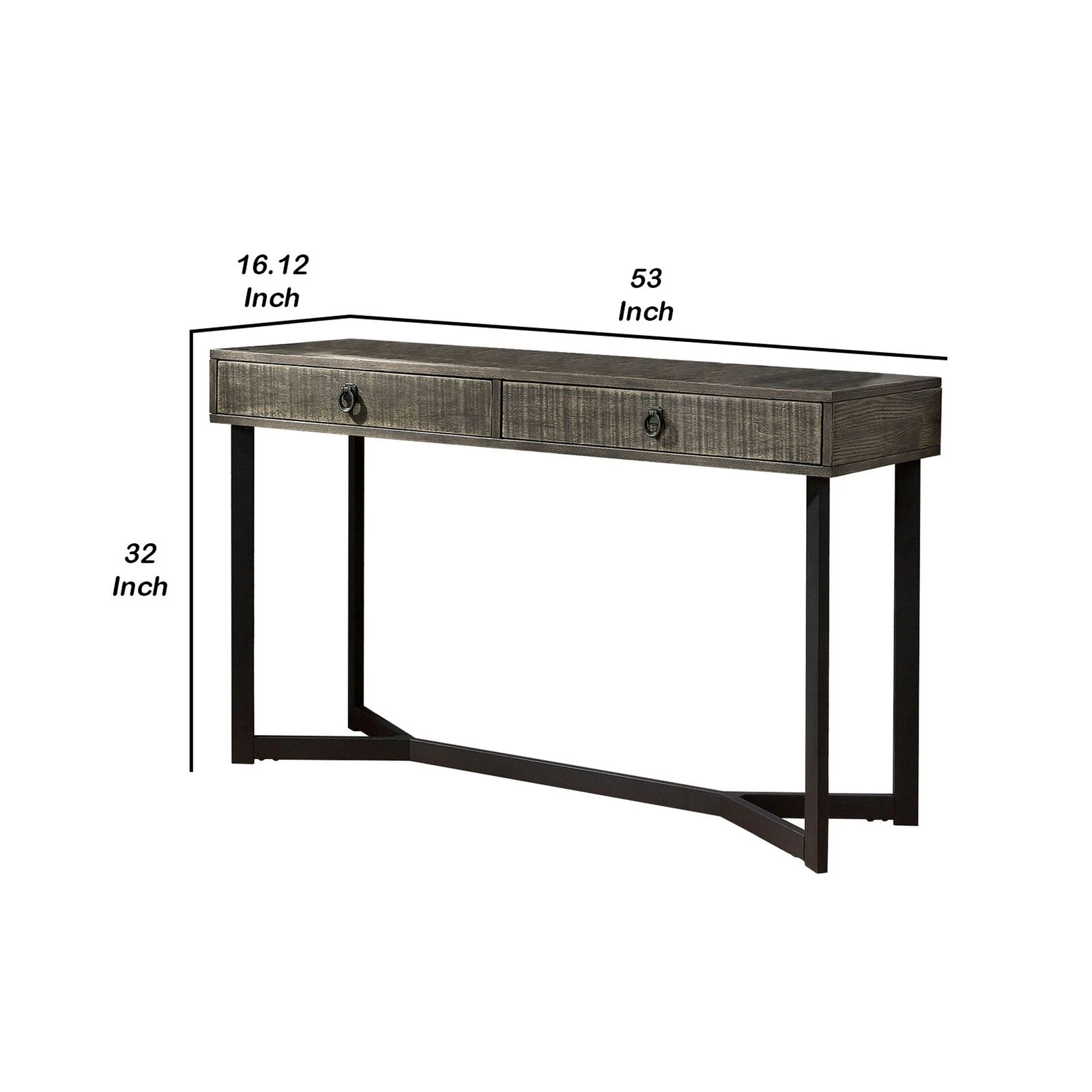 Rectangular Wooden Sofa Table With Metal Powder Coated Base, Gray And Black-Benzara 7 Rectangular Wooden Sofa Table With Metal Powder Coated Base, Gray And Black-Benzara - Image 5