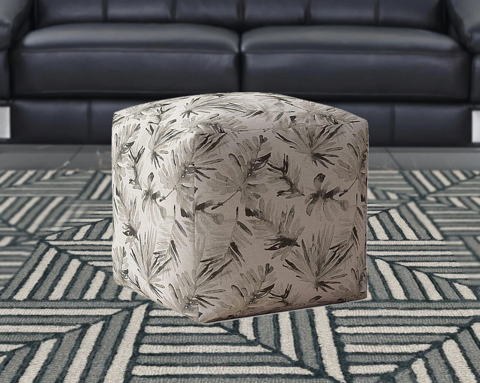 Homezia 17" Beige Flax Pouf Ottoman 7 Homezia 17" Beige Flax Pouf Ottoman - Image 5