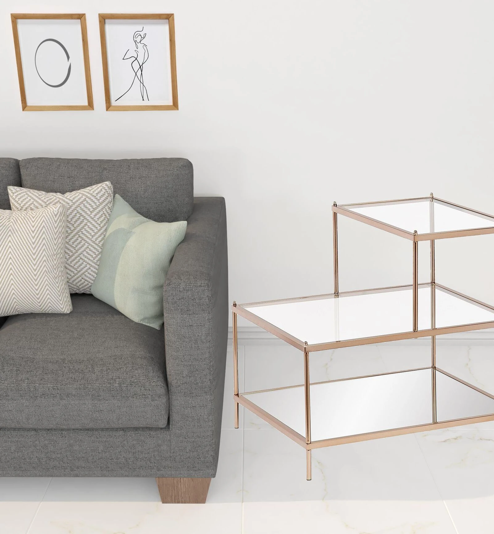 Homezia 24" Gold And Clear Glass Tiered Rectangular End Table 7 Homezia 24" Gold And Clear Glass Tiered Rectangular End Table - Image 5