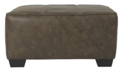 Oversized Ottoman With Tapered Block Legs And Jumbo Stitching, Brown-Benzara -Olsberg shop 025bc22bf21c45c89e8038bb7fffe85b