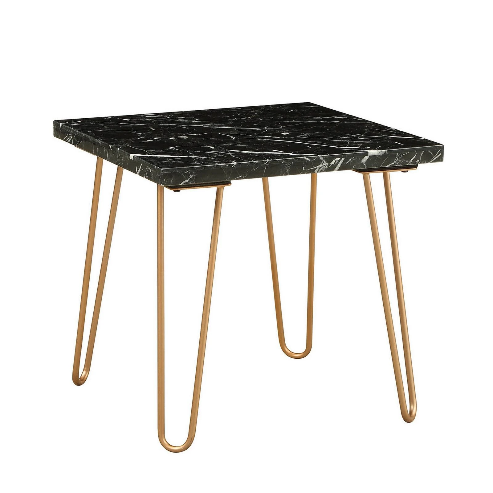 Black Marble Top End Table With Metal Hairpin Style Legs In Gold-Benzara 3 Black Marble Top End Table With Metal Hairpin Style Legs In Gold-Benzara