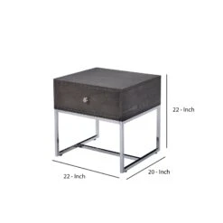 Wooden End Table With Tubular Metal Base And Spacious Drawer, Gray And Silver-Benzara 10 Wooden End Table With Tubular Metal Base And Spacious Drawer, Gray And Silver-Benzara -Olsberg shop 042d7a4abd6d47c1a705db691656f1eb