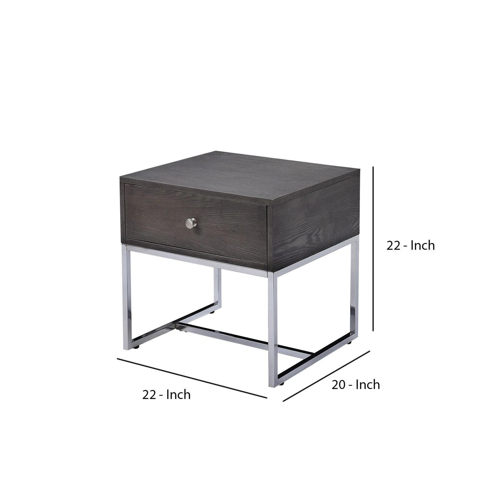 Wooden End Table With Tubular Metal Base And Spacious Drawer, Gray And Silver-Benzara 6 Wooden End Table With Tubular Metal Base And Spacious Drawer, Gray And Silver-Benzara - Image 5