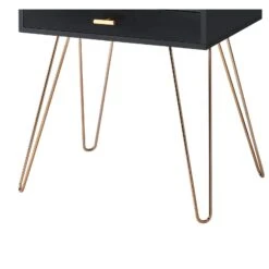 23.5 Inches 1 Drawer End Table With Hairpin Legs, Black And Copper-Benzara -Olsberg shop 04bd33dc7998438880d91154652c29a1