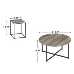 Wooden Table Set With Sturdy Metal Base, Set Of Three, Gray And Brown-Benzara 11 Wooden Table Set With Sturdy Metal Base, Set Of Three, Gray And Brown-Benzara -Olsberg shop 04f4c366d72a4f95ad7eaa344fcdae24