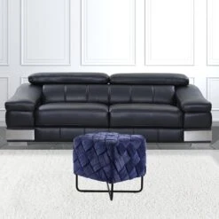 Homezia 17" Navy Velvet And Black Cube Ottoman -Olsberg shop 057c8756c5624901b6cabdb7248f2272