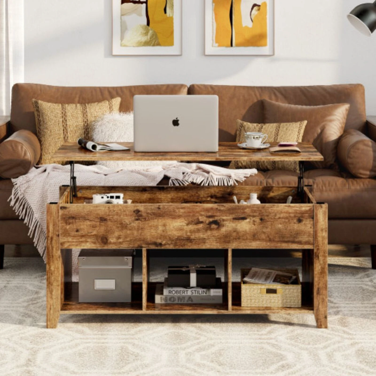 Lift Top Coffee Table With Storage Lower Shelf 4 Lift Top Coffee Table With Storage Lower Shelf - Image 2