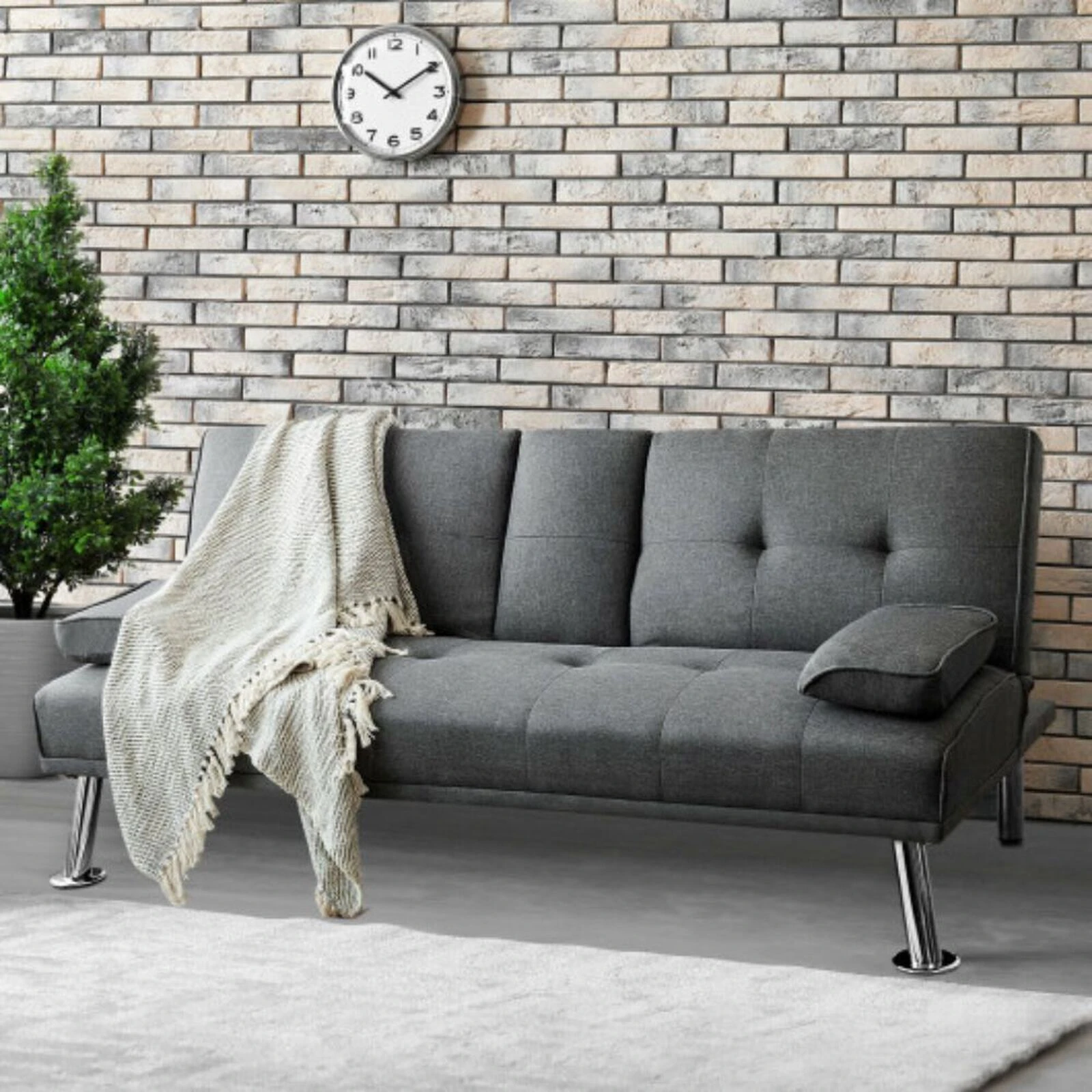 Convertible Folding Futon Sofa Bed Fabric With 2 Cup Holders 6 Convertible Folding Futon Sofa Bed Fabric With 2 Cup Holders - Image 4