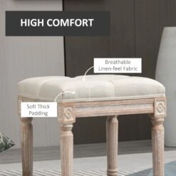 15.75" Vintage Ottoman, Tufted Foot Stool With Upholstered Seat, Rustic Wood Legs For Bedroom, Living Room, Beige -Olsberg shop 079609cc91354206aa0fd1cd8718b6b9