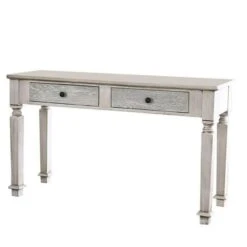 Spacious Wooden Sofa Table With Carved Turned Legs, Antique White-Benzara