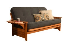 Phoenix Futon In Barbados Finish With Linen Charcoal Mattress