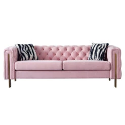 Chesterfield Modern Tufted Velvet Living Room Sofa, 84.25" W Couch, Pink