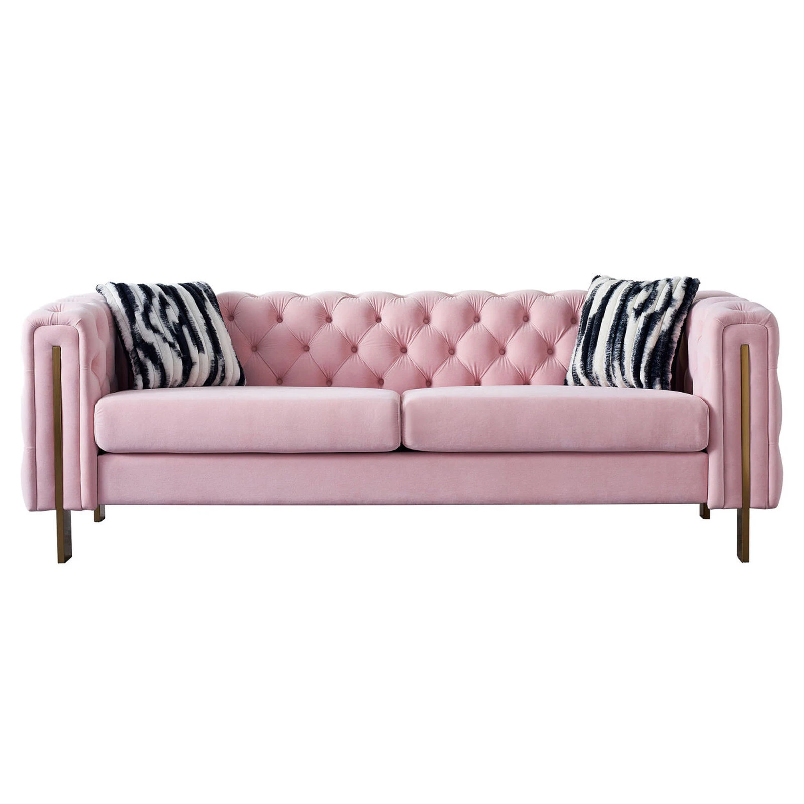Chesterfield Modern Tufted Velvet Living Room Sofa, 84.25" W Couch, Pink 3 Chesterfield Modern Tufted Velvet Living Room Sofa, 84.25" W Couch, Pink