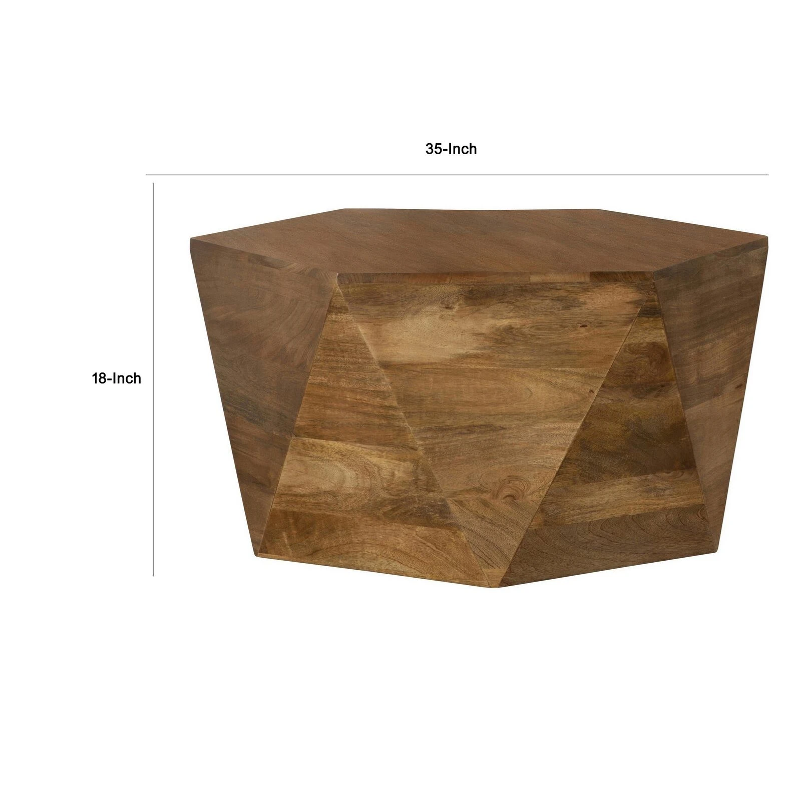 35 Inch Wood Drum Coffee Table, Artisan Hexagonal Rich Natural Brown Finish-Benzara 7 35 Inch Wood Drum Coffee Table, Artisan Hexagonal Rich Natural Brown Finish-Benzara - Image 5