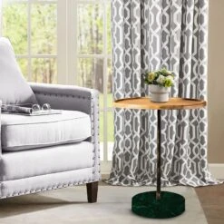 26 Inch Modern Accent Table, Round Tray Top, Dark Green Marble Base, Brown-Benzara -Olsberg shop 0b1d34d474c24565a98067757dc8cdd2