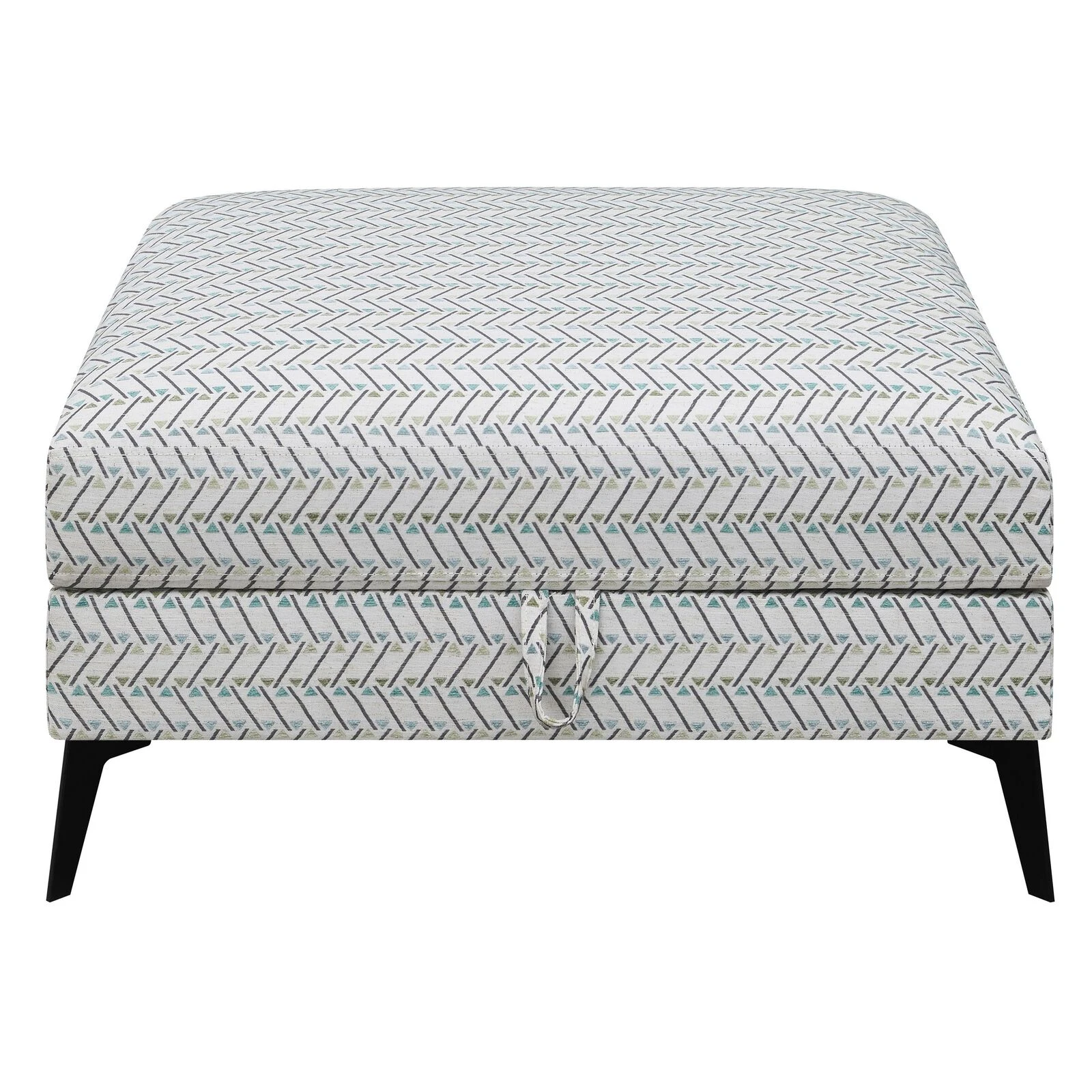 35 Inch Ottoman With Storage, Upholstered Geometric Pattern Printed Fabric-Benzara 4 35 Inch Ottoman With Storage, Upholstered Geometric Pattern Printed Fabric-Benzara - Image 2