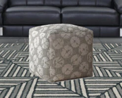 Homezia 17" Grey Canvas Floral Pouf Ottoman 11 Homezia 17" Grey Canvas Floral Pouf Ottoman -Olsberg shop 0cce0853802944eea74ffbb466cab371