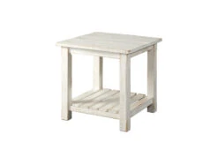 Homezia 24" Rustic White Solid Wood Square End Table With Shelf