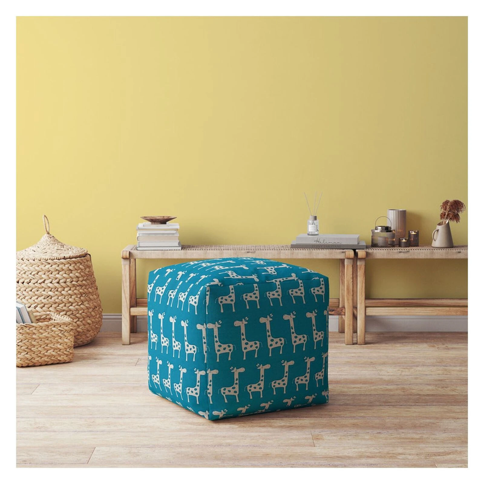 Homezia 17" Blue And White Cotton Animal Print Pouf Ottoman 4 Homezia 17" Blue And White Cotton Animal Print Pouf Ottoman - Image 2