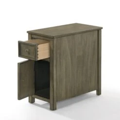 Dane 24 Inch Side End Table, Shutter Style Door Cabinet, Warm Gray Finish-Benzara -Olsberg shop 0d6aa8e7a8eb4727829f6c4b977b7453