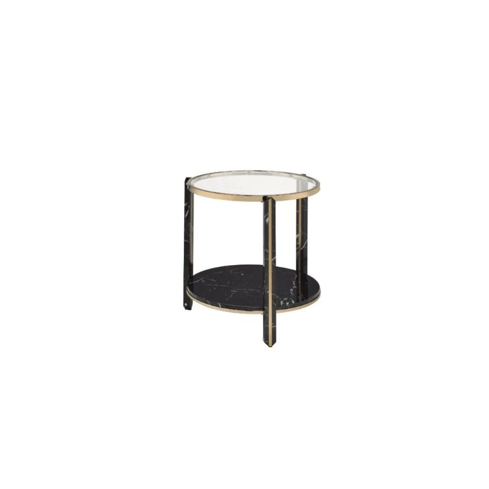 Homezia 24" Champagne And Clear Glass And Metal Round End Table With Shelf 3 Homezia 24" Champagne And Clear Glass And Metal Round End Table With Shelf