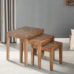 20, 17, 14 Inch 3 Piece Mango Wood Rectangular Nesting Table Set With Inlaid Herringbone Design, Natural Brown-Benzara -Olsberg shop 0dedceec151d4930bc3423f1e54bdf20