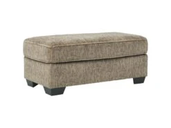 Textured Fabric Upholstered Ottoman With Welt Trim Details, Brown-Benzara