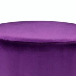 Fabric Upholstered Round Ottoman With Fringes And Metal Base, Purple- Benzara -Olsberg shop 0fb2ae29f5dc4f959c872177fc01f54b