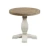 26 Inch Round End Table With Pedestal Base, Brown And White- Benzara -Olsberg shop 0ff4f263969244279ebe6260bf8cc0cd