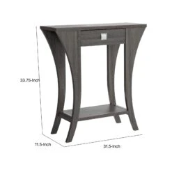 34 Inch Console Table With Drawer And Shelf, Curved Legs, Distressed Gray-Benzara -Olsberg shop 10e2dac2352544269c73e3a4ccec8a19