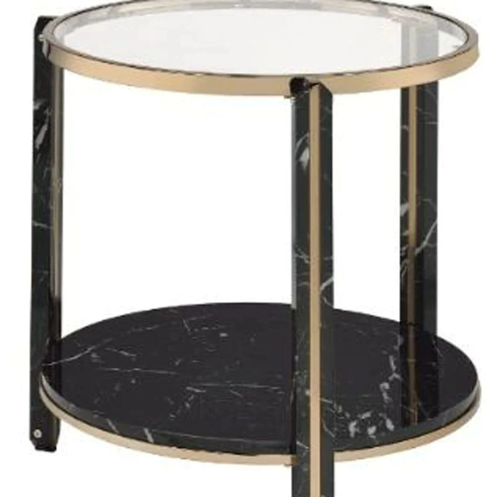 Homezia 24" Champagne And Clear Glass And Metal Round End Table With Shelf 7 Homezia 24" Champagne And Clear Glass And Metal Round End Table With Shelf - Image 5