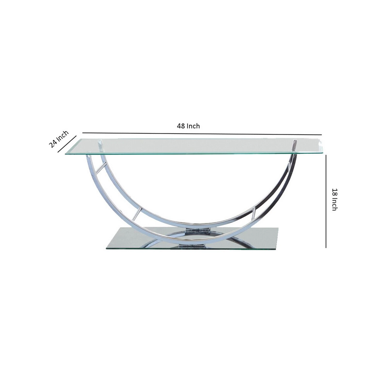 Tempered Glass Top Coffee Table With U Shape Metal Frame, Chrome And Clear-Benzara 7 Tempered Glass Top Coffee Table With U Shape Metal Frame, Chrome And Clear-Benzara - Image 5