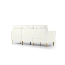 Contemporary Velvet Upholstered 3 Seater Sofa With Deep Channel Tufting And Gold Metal Legs, Cream 12 Contemporary Velvet Upholstered 3 Seater Sofa With Deep Channel Tufting And Gold Metal Legs, Cream -Olsberg shop 116834e8b70f4709b94a53062eaab023