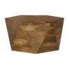 35 Inch Wood Drum Coffee Table, Artisan Hexagonal Rich Natural Brown Finish-Benzara
