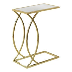 Monarch Specialties I 3188 Accent Table, C-shaped, End, Side, Snack, Living Room, Bedroom, Metal, Laminate, Mirror, Gold, Contemporary, Modern