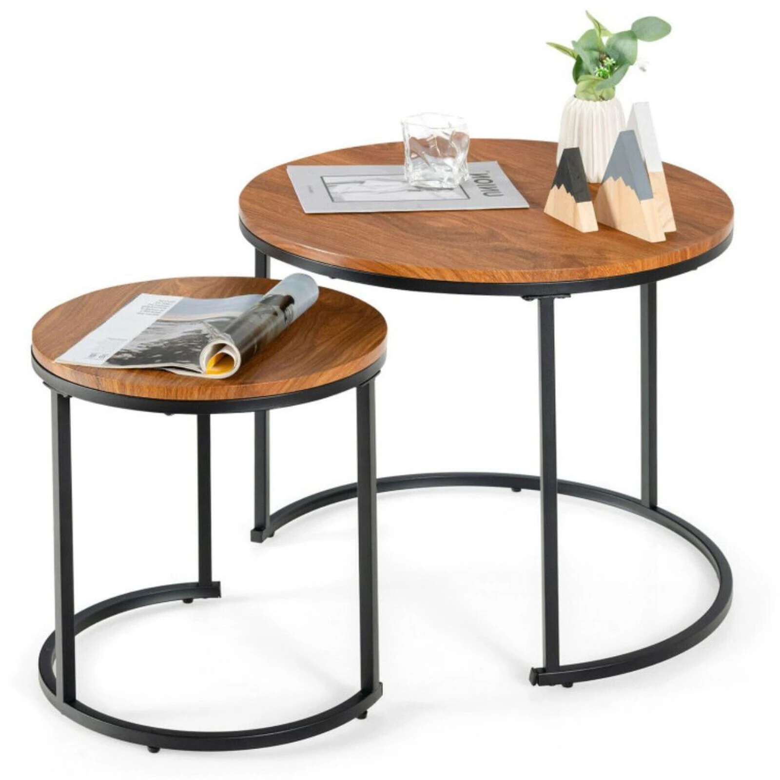 Set Of 2 Modern Round Stacking Nesting Coffee Tables For Living Room 4 Set Of 2 Modern Round Stacking Nesting Coffee Tables For Living Room - Image 2