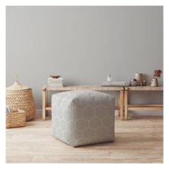 Homezia 17" Grey Cotton Geometric Pouf Ottoman 8 Homezia 17" Grey Cotton Geometric Pouf Ottoman -Olsberg shop 14ccfb2d0e264950b47a22687da5176f