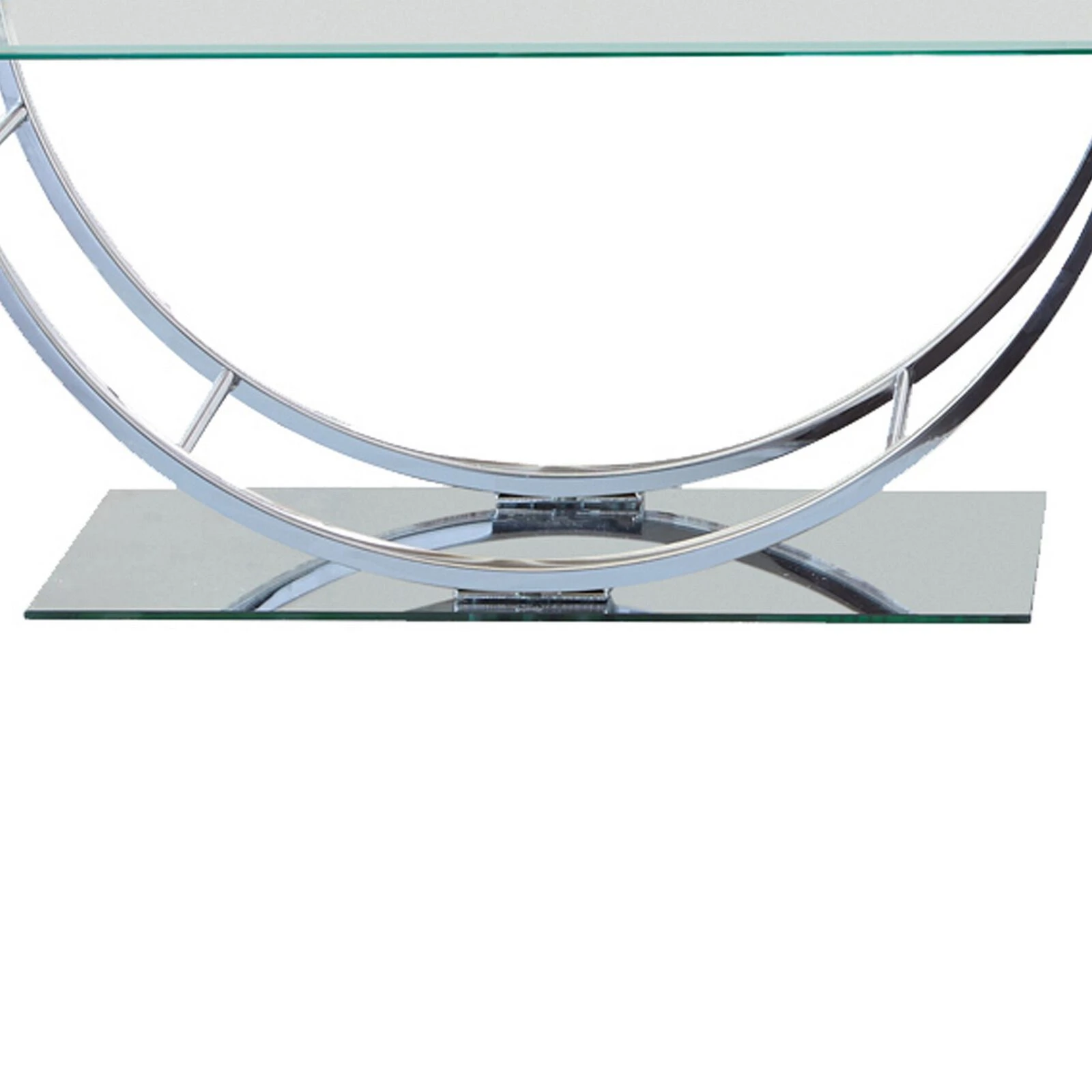 Tempered Glass Top Coffee Table With U Shape Metal Frame, Chrome And Clear-Benzara 5 Tempered Glass Top Coffee Table With U Shape Metal Frame, Chrome And Clear-Benzara - Image 3