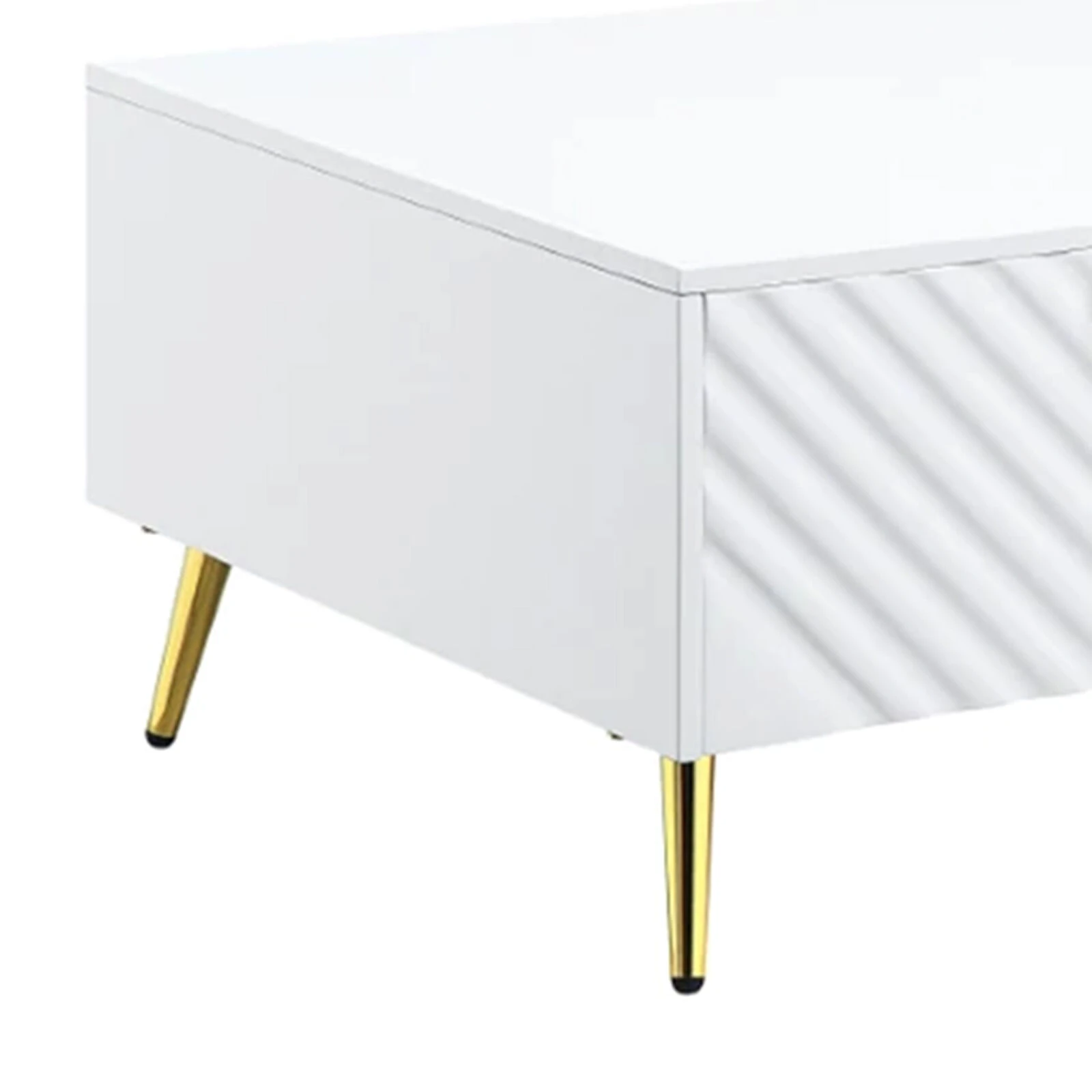 Tyra 53 Inch Modern Coffee Table, 2 Drawers, Metal Handles, White, Gold-Benzara 6 Tyra 53 Inch Modern Coffee Table, 2 Drawers, Metal Handles, White, Gold-Benzara - Image 4