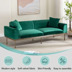 Modern Velvet Sofa With Metal Legs, Loveseat Sofa Couch With Two Pillows For Living Room And Bedroom, Green 17 Modern Velvet Sofa With Metal Legs, Loveseat Sofa Couch With Two Pillows For Living Room And Bedroom, Green -Olsberg shop 15855d45e9bc40a292e253e313b0cc61