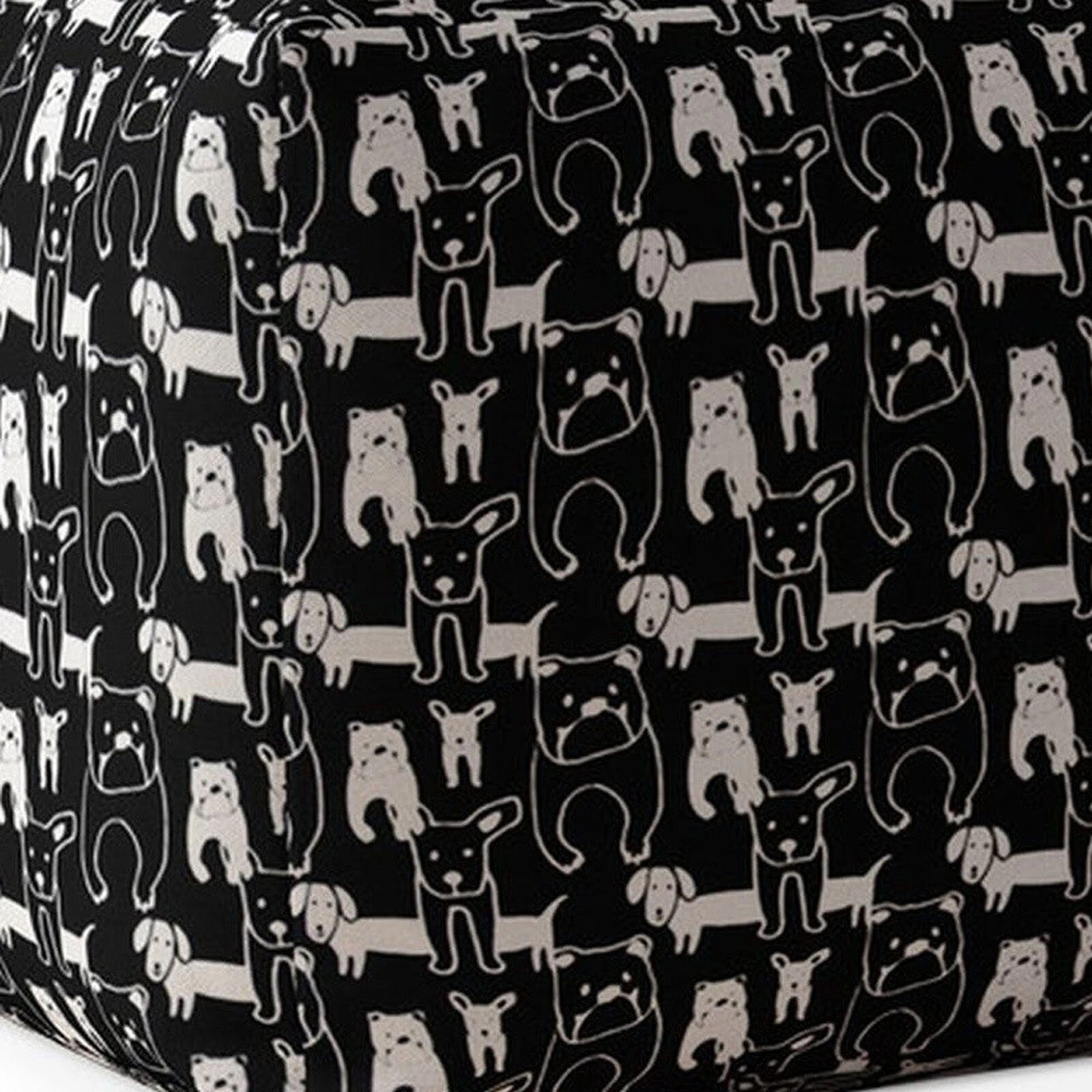 Homezia 17" Black Cotton Dog Print Pouf Ottoman 6 Homezia 17" Black Cotton Dog Print Pouf Ottoman - Image 4