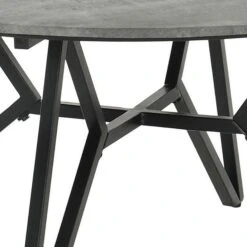 Dexi 36 Inch Coffee Table, Round Top, Geometric Metal Base, Cement Gray-Benzara 10 Dexi 36 Inch Coffee Table, Round Top, Geometric Metal Base, Cement Gray-Benzara -Olsberg shop 164d0d0d4ef04065b7b4ceec03d6ea13