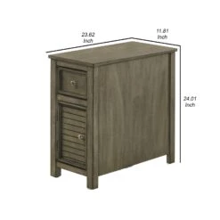 Dane 24 Inch Side End Table, Shutter Style Door Cabinet, Warm Gray Finish-Benzara -Olsberg shop 178397a3ba6b4f79ad916236fcd26b6f