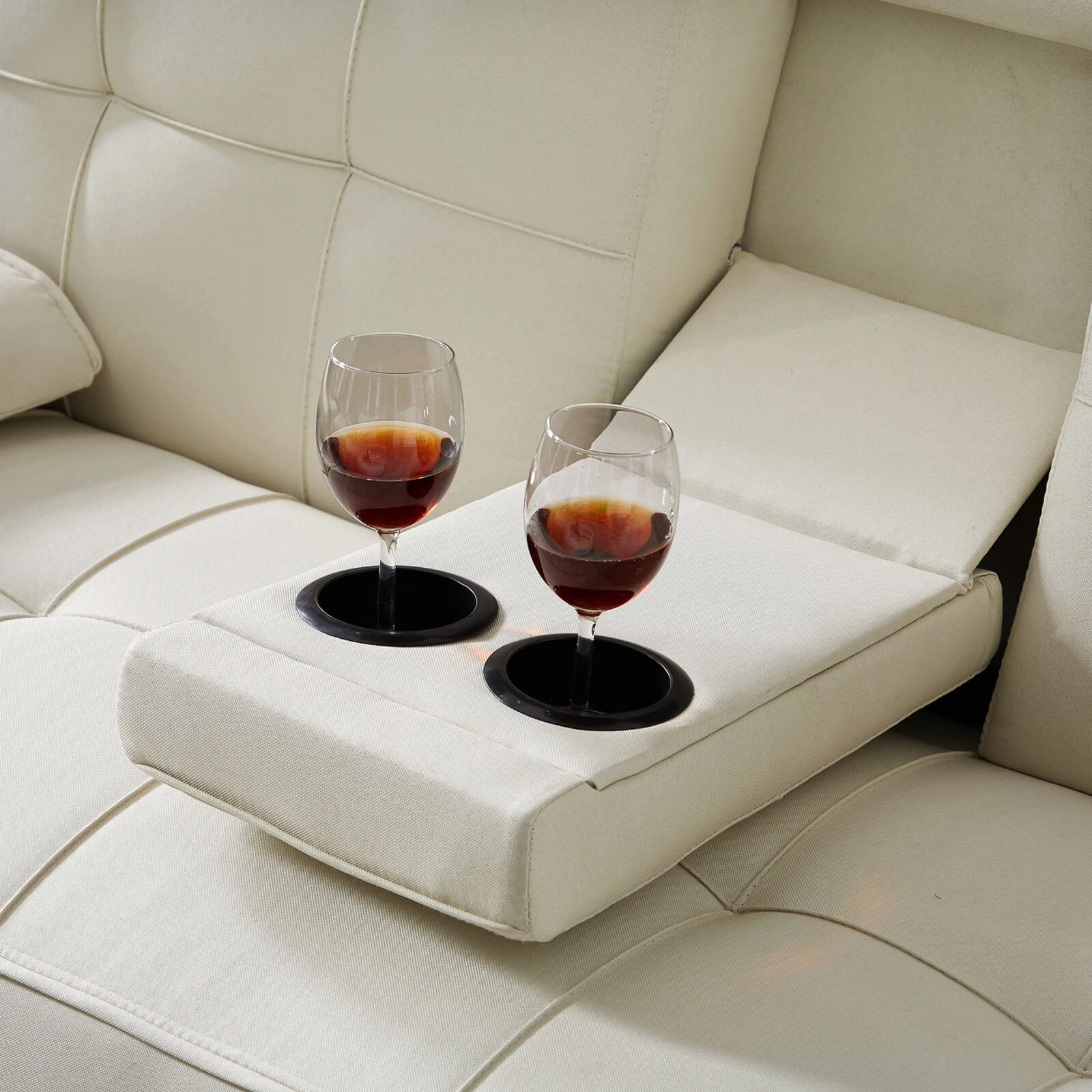 BEIGE LOVESEAT SOFA BED WITH CUP HOLDER 4 BEIGE LOVESEAT SOFA BED WITH CUP HOLDER - Image 2