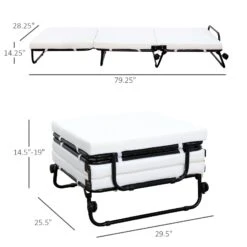 Portable Folding Bed, Single Guest Bed Convertible Sleeper Ottoman With Wheels, Mattress For Bedroom & Office, White 10 Portable Folding Bed, Single Guest Bed Convertible Sleeper Ottoman With Wheels, Mattress For Bedroom & Office, White -Olsberg shop 17ccda6011024eb08afe612d9595e787
