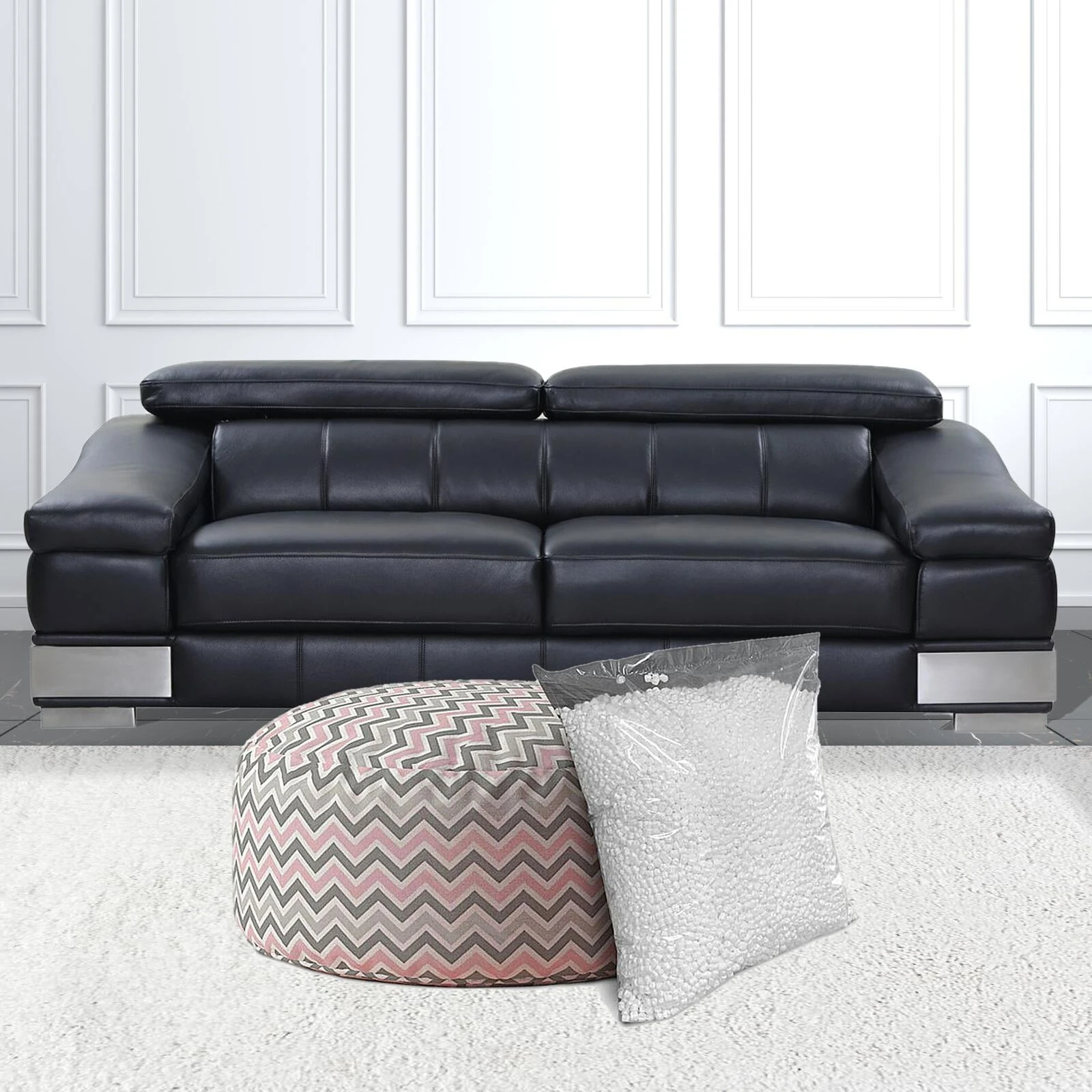 Homezia 24" Twill Round Chevron Pouf Ottoman 7 Homezia 24" Twill Round Chevron Pouf Ottoman - Image 5