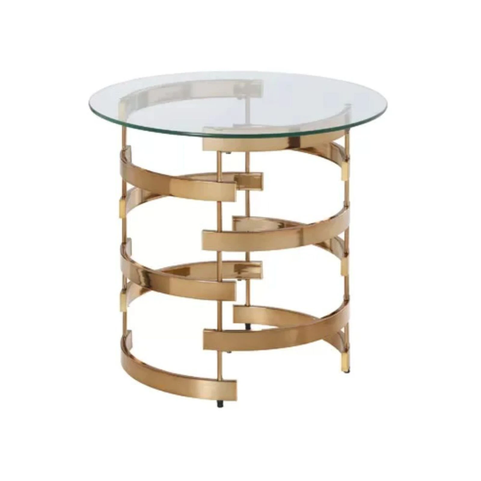 Homezia 21" Champagne Glass And Iron Round End Table 4 Homezia 21" Champagne Glass And Iron Round End Table - Image 2