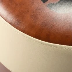 17 Inch Round Striped Paris Ottoman, Modern Brown And Beige Faux Leather-Benzara 9 17 Inch Round Striped Paris Ottoman, Modern Brown And Beige Faux Leather-Benzara -Olsberg shop 199ddfd28a4549488e3b40f9795d7619